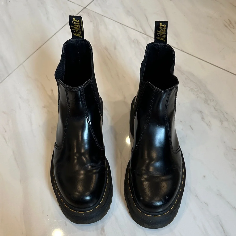Dr. Martens Black Platform Chelsea Boots with Yellow Stitching - Picture 4 of 6